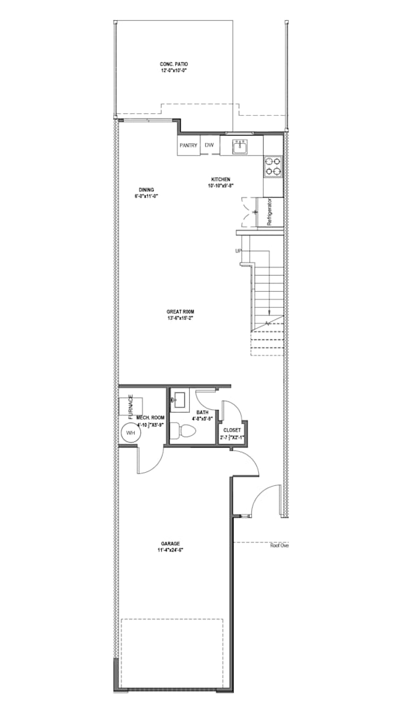 A floor plan of a building with a kitchen, living room, and bedrooms.