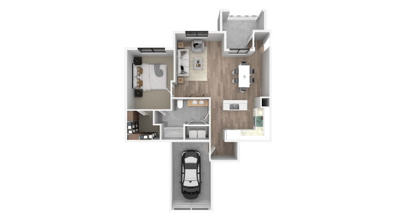 a 3d rendering of a floor plan of a house with a car