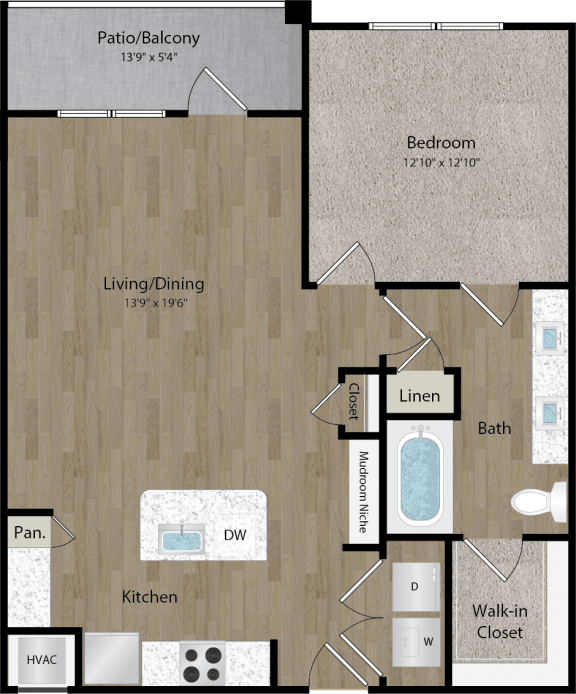 Floor Plan  a floor plan of a 1 bedroom apartment