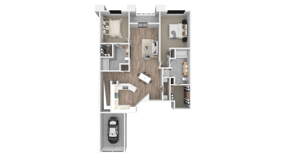 a floor plan of a house with a bedroom and a car