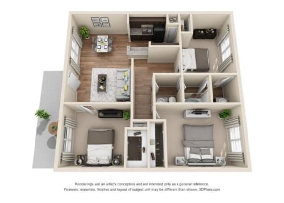 a floor plan of a 1 bedroom apartment with a fireplace and a balcony
