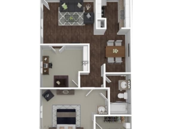 a floor plan of a two bedroom apartment with a fireplace and a fireplace mantel