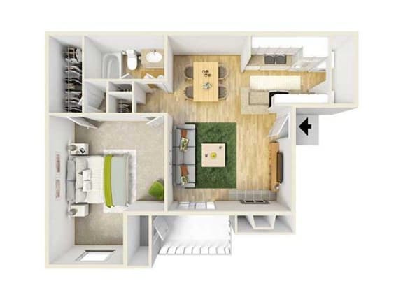 a floor plan of a house with a green rug