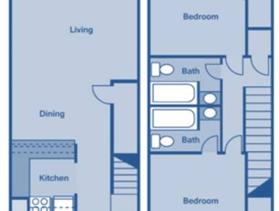 A blueprint of a house with labeled rooms.