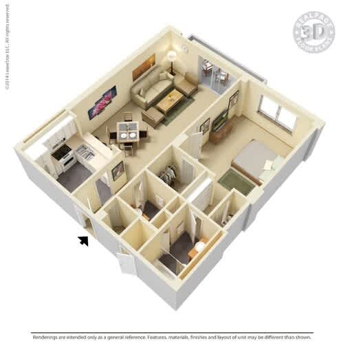 A 3D floor plan of a real estate property.