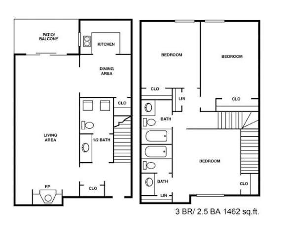 A floor plan of a 2.5 bedroom apartment.