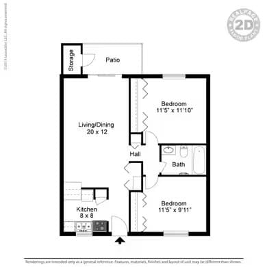 A black and white image of a floor plan for a small house.