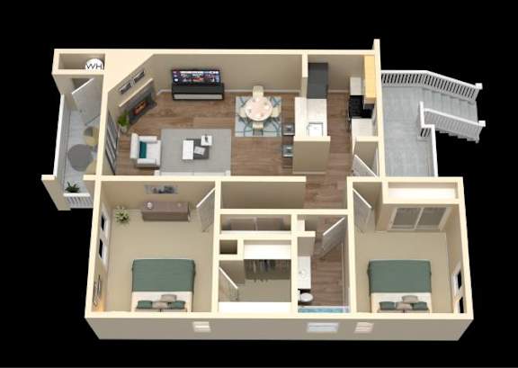 a 3d drawing of a floor plan of a house
