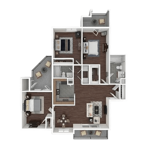 A detailed 3D floor plan of a multi-level residential property.