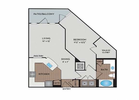 A floor plan of a home with a living room, dining room, kitchen, bedroom, bathroom, and closet.