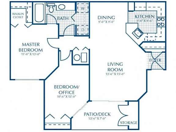 A blueprint of a house layout with labeled rooms and dimensions.