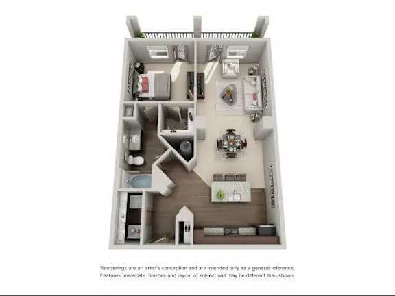 A floor plan of a house with a kitchen, living room, and two bedrooms.