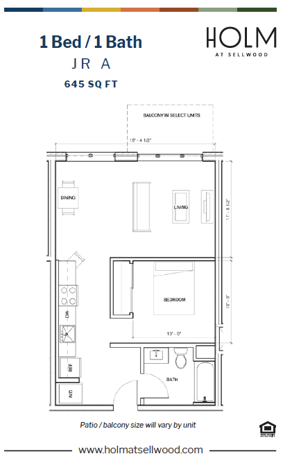Floor Plan  1x 1 North Facing Balcony