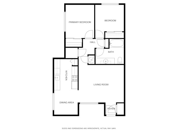 Floor Plan  2 bed 1 bath A Floor Plan at Garden Villa Apartments, Portland, OR, 97266