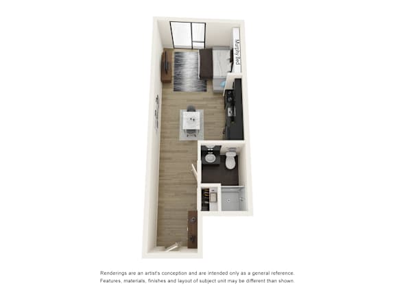 a floor plan of an apartment with a bedroom and a living room