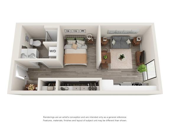 One Bed One Bath Floor Plan One Bed One Bath Floor Plan at Brookland Apartments, Portland, OR