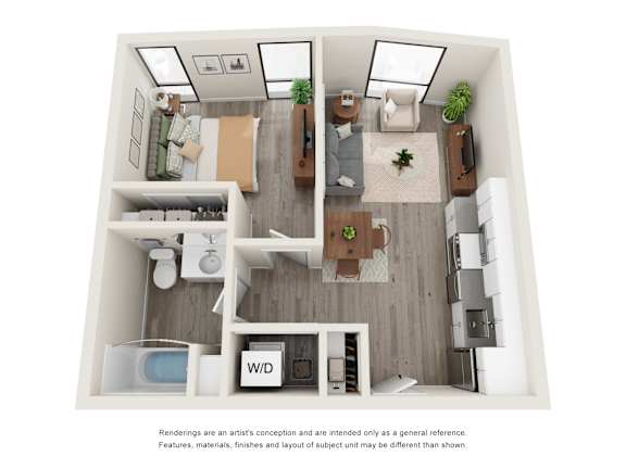 One Bedroom One Bathroom Floor Plan One Bedroom One Bathroom Floor Plan at Brookland Apartments, Portland, Oregon