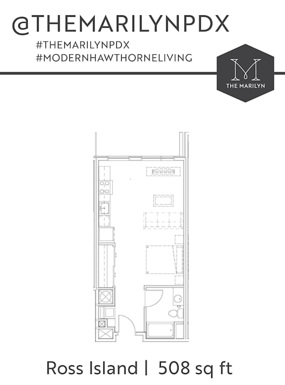 A floor plan for a 508 square foot home by The Marilyn PDX.