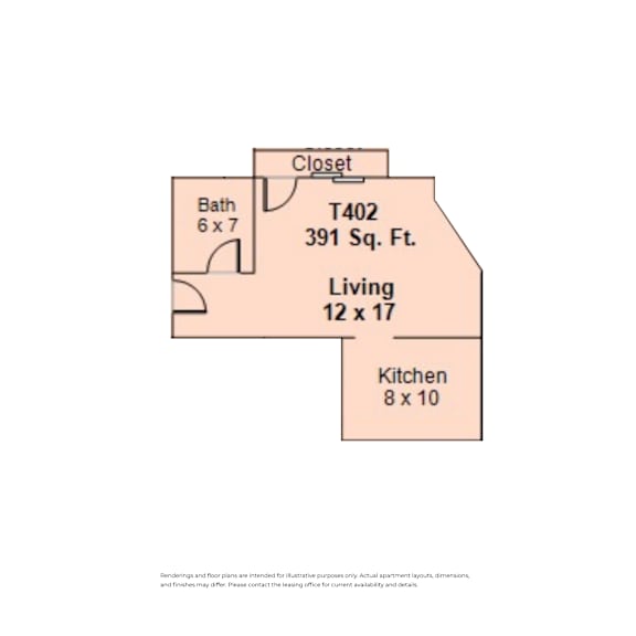 A diagram shows the layout of a living space with a bath, a living area, and a kitchen at Clay & Tiffany, Portland, 97201