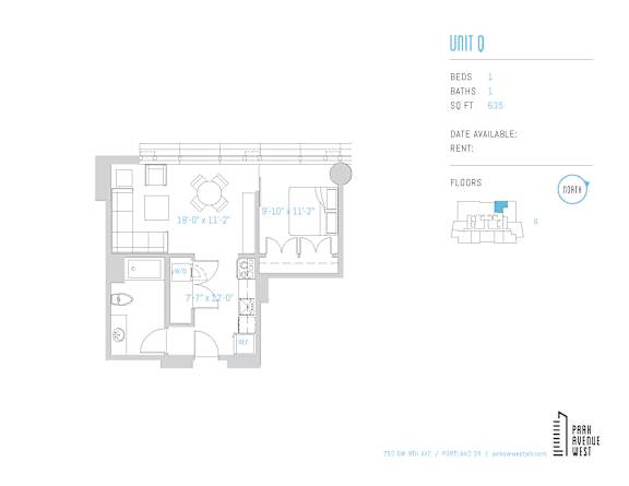 A floor plan for a unit with a kitchen, living room, and bathroom.