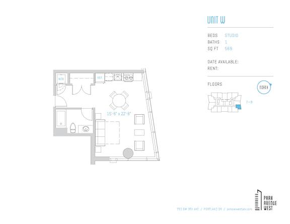A floor plan for a unit with a studio bathroom and 1 bed.