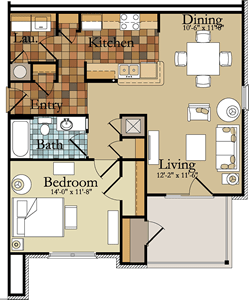 a floor plan of a town house with a kitchen and a living room
