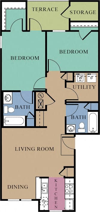Two Bedroom Floor Plan at The Regency Apartment Homes, Virginia, 20109