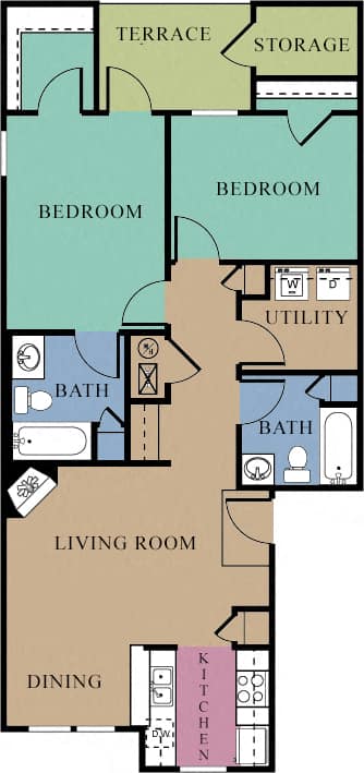 2 Bedroom With Fireplace Floor Plan at The Regency Apartment Homes, Manassas, VA 20109
