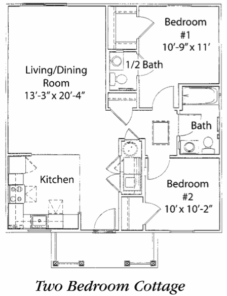 a floor plan of a house with two bedrooms and a living room