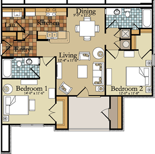 a floor plan of a home with bedrooms and a large living room