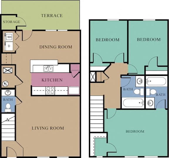 3 Bed 2 Bath With Fireplace Floor Plan at The Regency Apartment Homes, Manassas