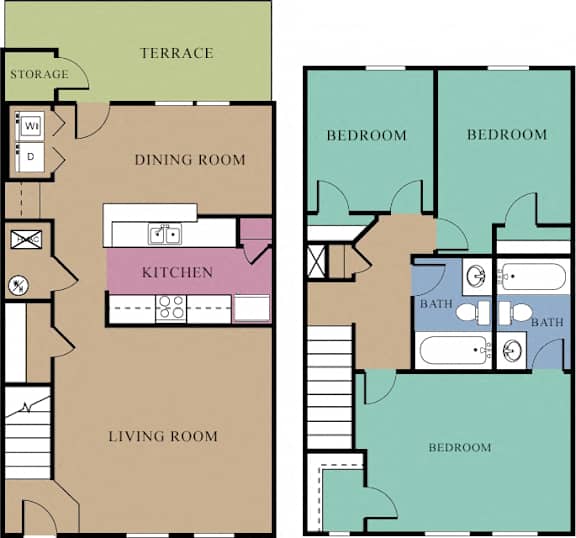 Three Bedroom Floor Plan at The Regency Apartment Homes, Manassas, VA
