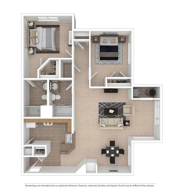 A floor plan of a house with a kitchen, living room, and bedrooms.