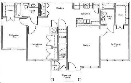 a floor plan of a house with bedrooms and a bathroom