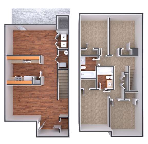 Floor Plan  A floor plan of a house with a kitchen, living room, and bathroom.