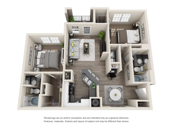 2x2 Floor Plan at Carrington Place at Wildewood, Columbia, SC 29223