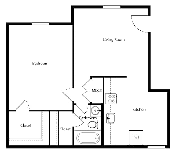 1 Bedroom Floor Plan at Northside Hills Apartments, Griffin, GA 30223