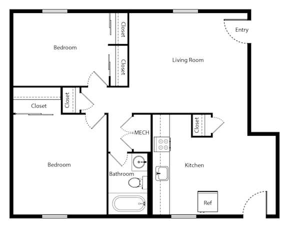 2 Bedroom Floor Plan at Northside Hills Apartments, Griffin, GA