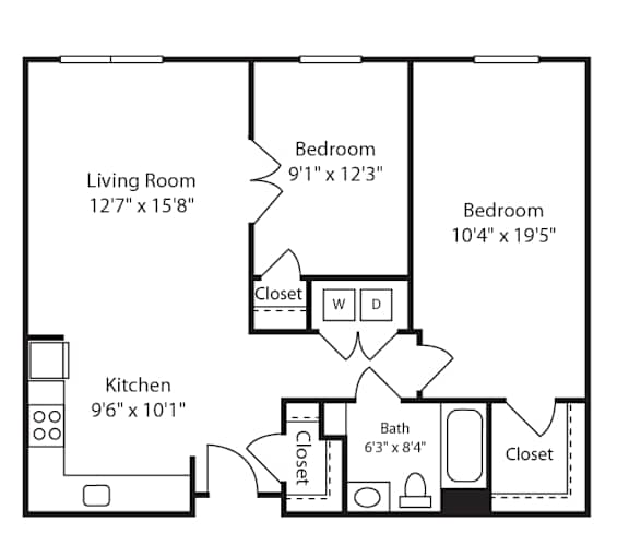 Floor Plan  2 Bed 1 Bath Glenview I at Gardens of Traville, Rockville, 20850