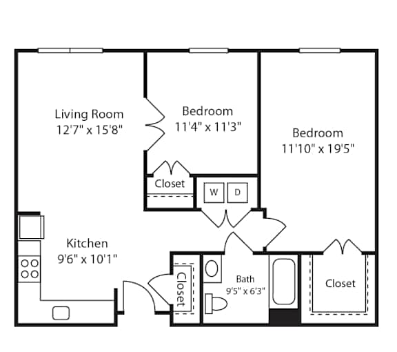 Floor Plan  2 Bed 1 Bath Glenview VII at Gardens of Traville, Maryland , 20850