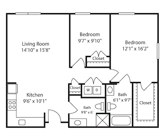 Floor Plan  2 Bed 1 Bath Glenview VIII at Gardens of Traville, Rockville, MD, 20850