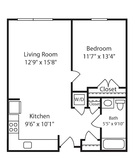 Floor Plan  1 Bed 1 Bath Montgomery I at Gardens of Traville, Rockville, MD
