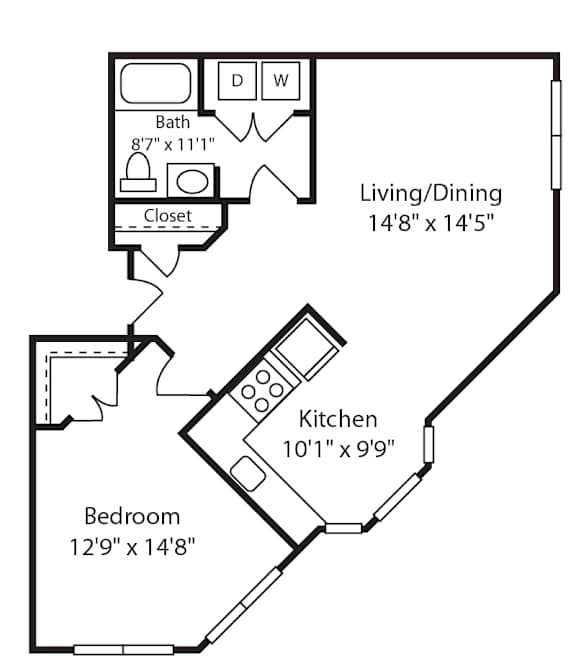 Floor Plan  1 Bed 1 Bath Montrose II at Gardens of Traville, Rockville, MD, Maryland , 20850