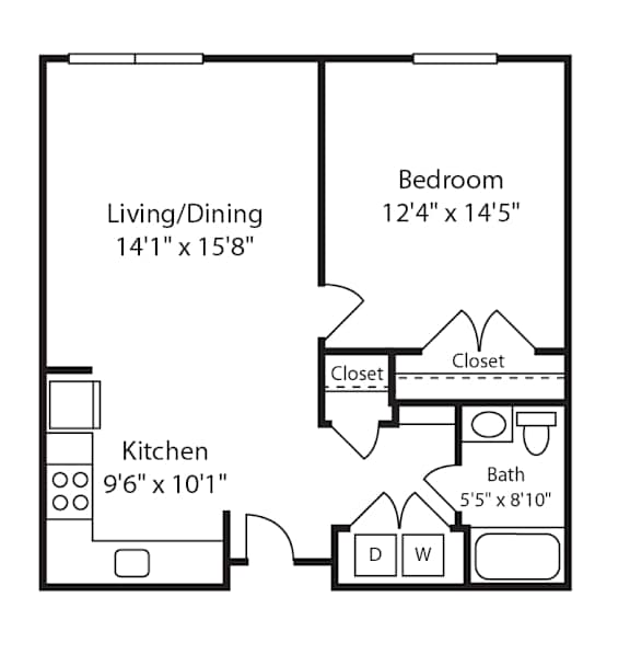 Floor Plan  1 Bed 1 Bath Montrose III at Gardens of Traville, Maryland , 20850