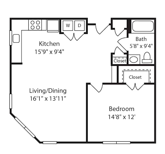 Floor Plan  1 Bed 1 Bath Montrose V at Gardens of Traville, Rockville, MD