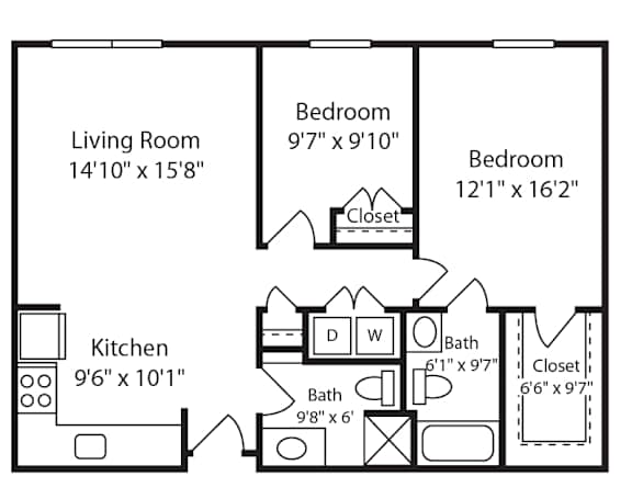 Floor Plan  2 Bed 2 Bath Strathmore I at Gardens of Traville, Rockville, 20850