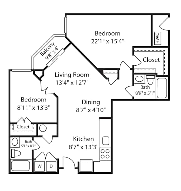 Floor Plan  2 Bed 2 Bath Strathmore III at Gardens of Traville, Rockville