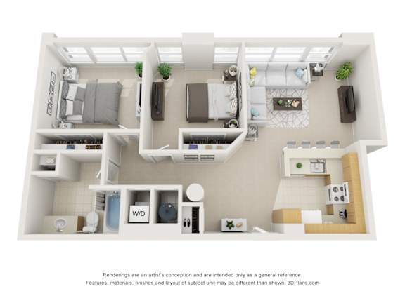 a floor plan of a studio apartment with a bedroom and a living room