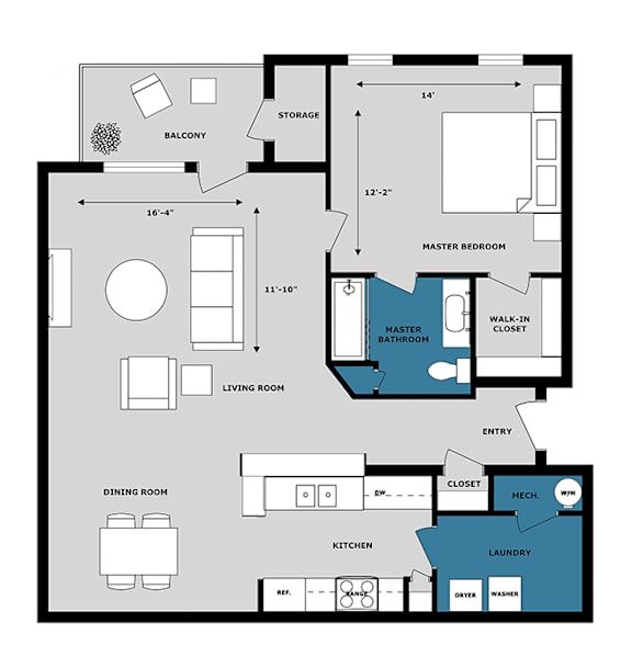 a floor plan of a unit with a bedroom and a living room