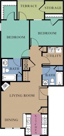 2 Bedroom Floorplan at The Regency Apartment Homes/Broad Pointe, Manassas, Virginia